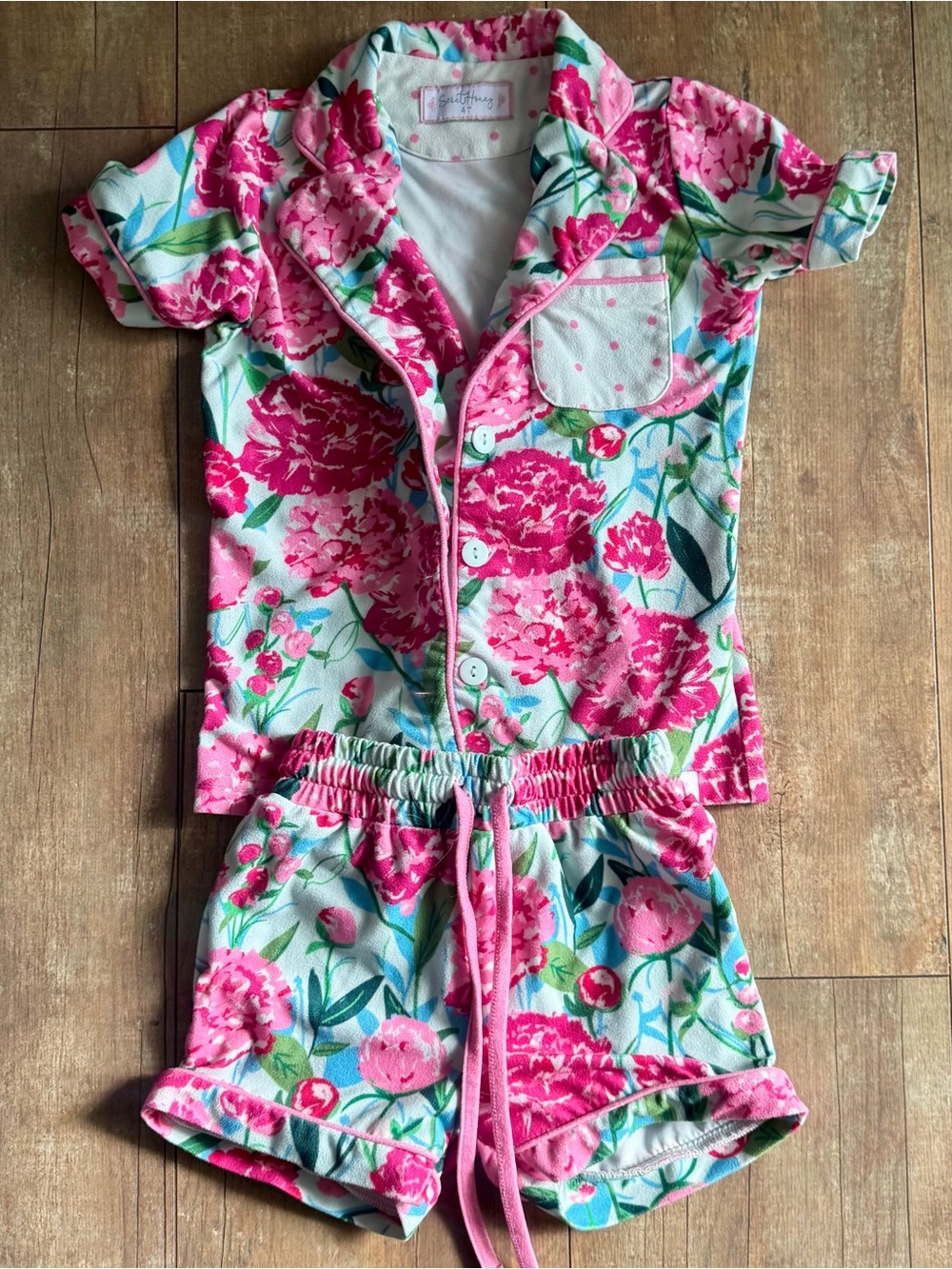 SweetHoney Southern Boutique Girls Floral Pink Short Pajama Set Size 4T